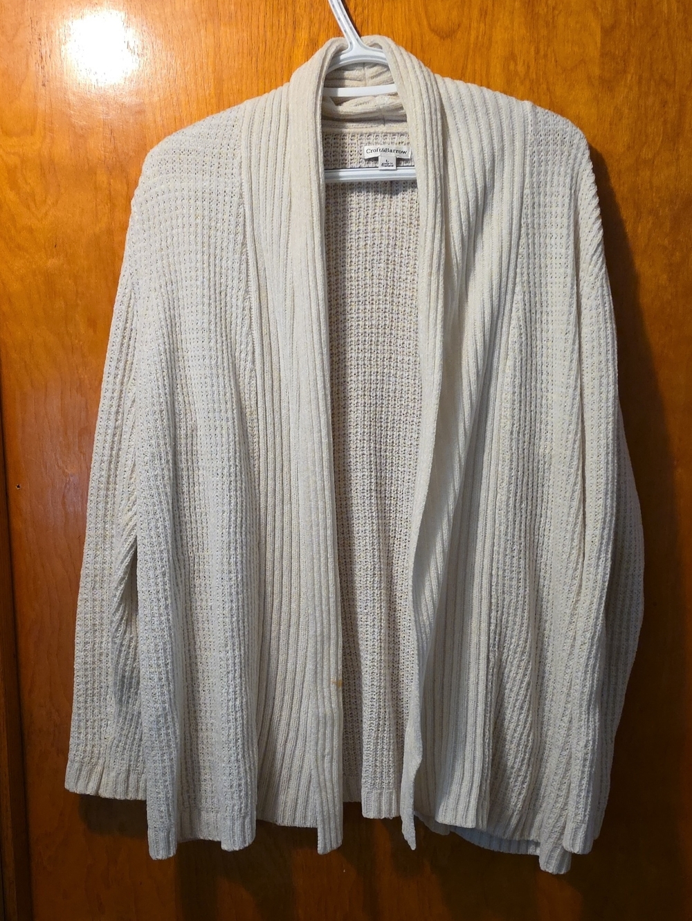 croft & barrow Cream Open-Front Ribbed Knit Cardigan